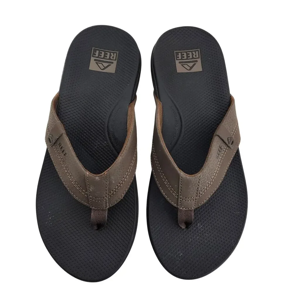 REEF Mens Cushion Spring 2.0 Flip Flop Sandals Thong Size 10 Brown Faux Leather